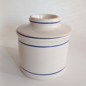 Norpro glazed stoneware butter Bell with blue Stripes